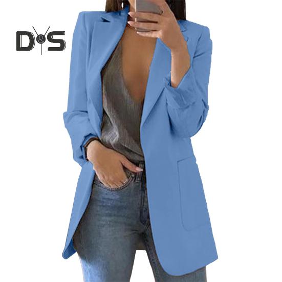 Women Suit Coat Lapel Long Sleeve Open Front Suit Jacket with Pockets Slim Fit Solid Color Business Office Lady Outwear