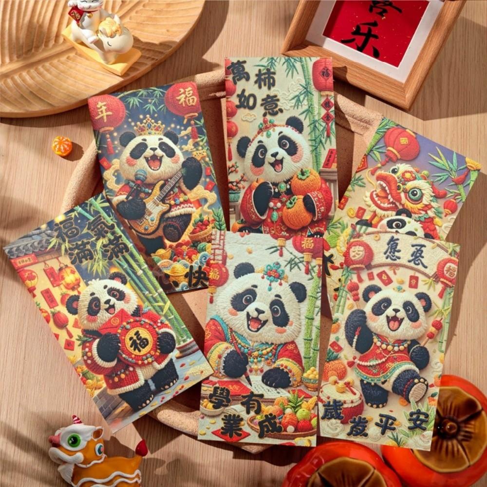 6pcs Chinese Style Horse Year Money Envelope Blessing Words Cartoon Imitation Embroidery Lucky Red Pocket Thickened Paper