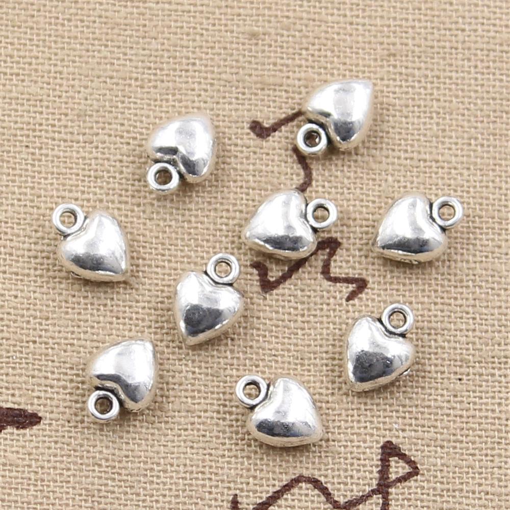 50Pcs Charms Puffy Heart 9X7X4Mm Handmade Craft Pendant Making Fitvintage Tibetan Bronze Silver Colordiy For Bracelet Necklace