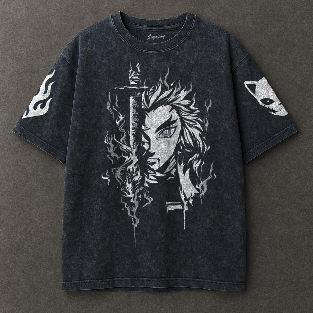 Demon Slayer T-Shirt Gewaschen Übergroß Herren Damen Freizeit Baumwollkleidung Sommer Kurzarm Lässige Lockere T-Shirts Damen Herren Kleidung Bequeme Oberteile M schwarz