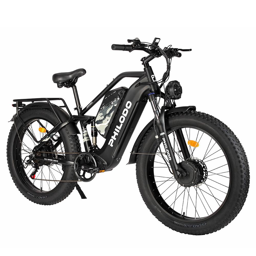 Electric Bicycle Philodo Jumbo 1500Wx2 Peak Motor 26" Fat Tire Full Suspension Electric  Bike For Adults 48V 46AH Dual Hydraulic Brake Max Load 150kg