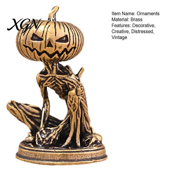Creative Tea Pet Accessories Solid Brass Pumpkin Monsters Figurine, Distressed Statue, Vintage Skeleton Small Decorative Sculptures Sculpture