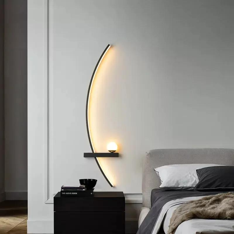 Modern LED Wall Lamp Minimalist Stripe Wall Sconce Black Gold Decorative For Bedroom Bedside Study Home Indoor Lighting Lusters