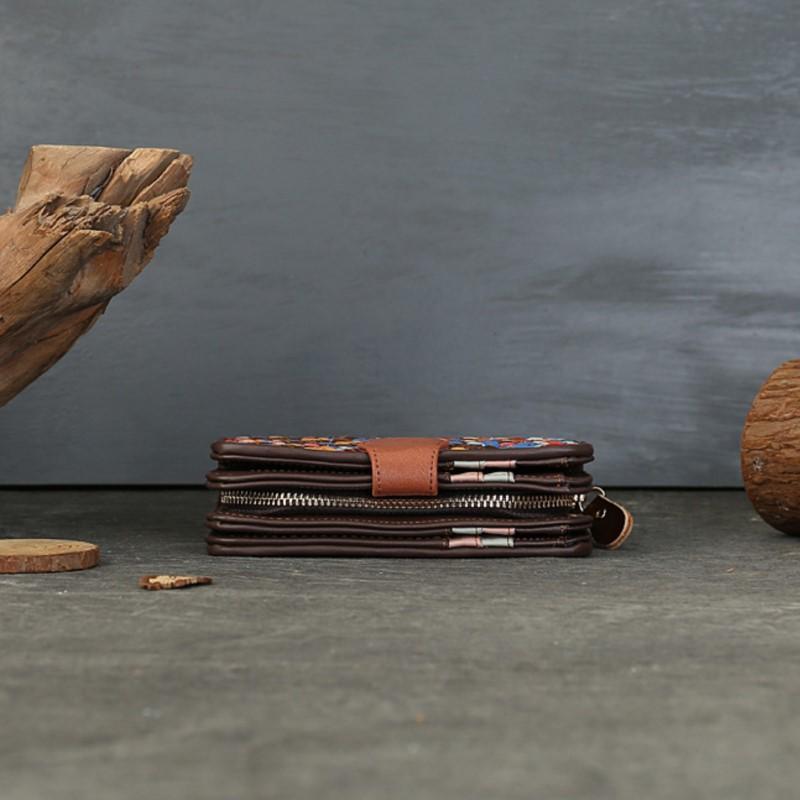 Johnature Prawdziwa Skóra Losowy Kolor Tkany Krótki Portfel Duża Pojemność Wielokartowy Składany Klamra Damski Portfel