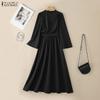 ZANZEA Women Casual Stand Collar Long Sleeve Looose Elegant Maxi Long Dress