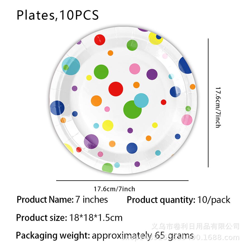 Color Polka Dot Birthday Theme Party Package Paper Cup Paper Plate Paper Towel Knife Fork Spoon Disposable Party Decoration