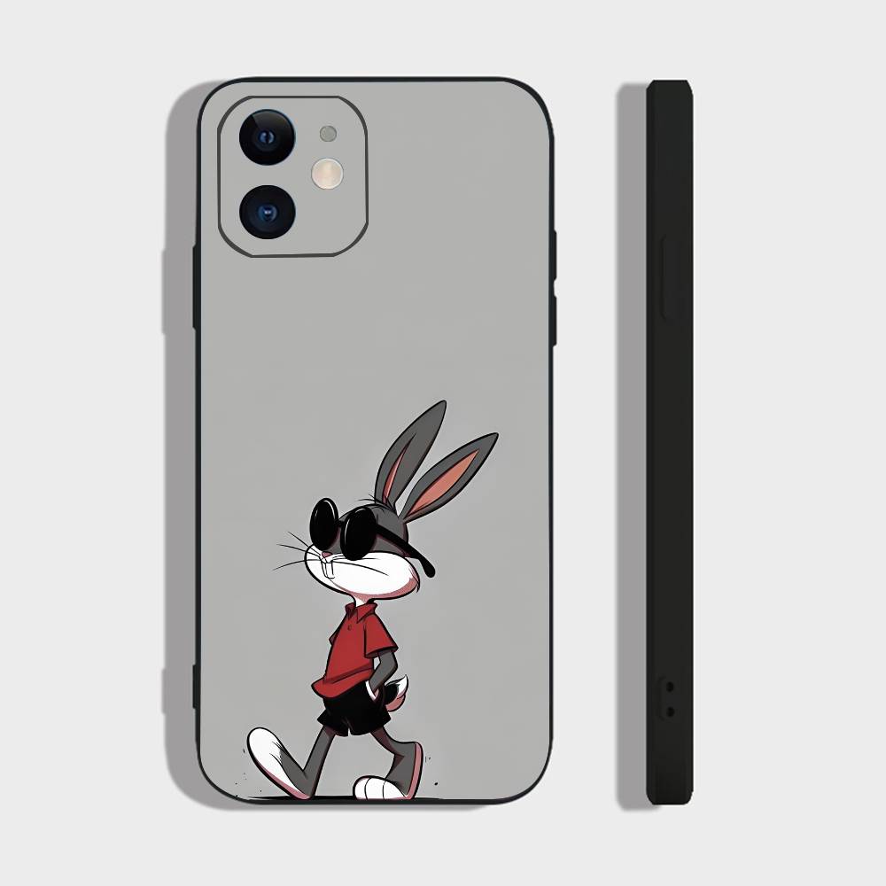 Animal Bunny For IPhone 17 Air 16 15 14 13 12 11 Pro Black Soft Cover Phone Case