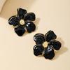Exaggerate Heavy Metal Flower Earrings for Women Black Enamel Petal Statament Fashion Punk Jewelry Basic Design Daily Wear