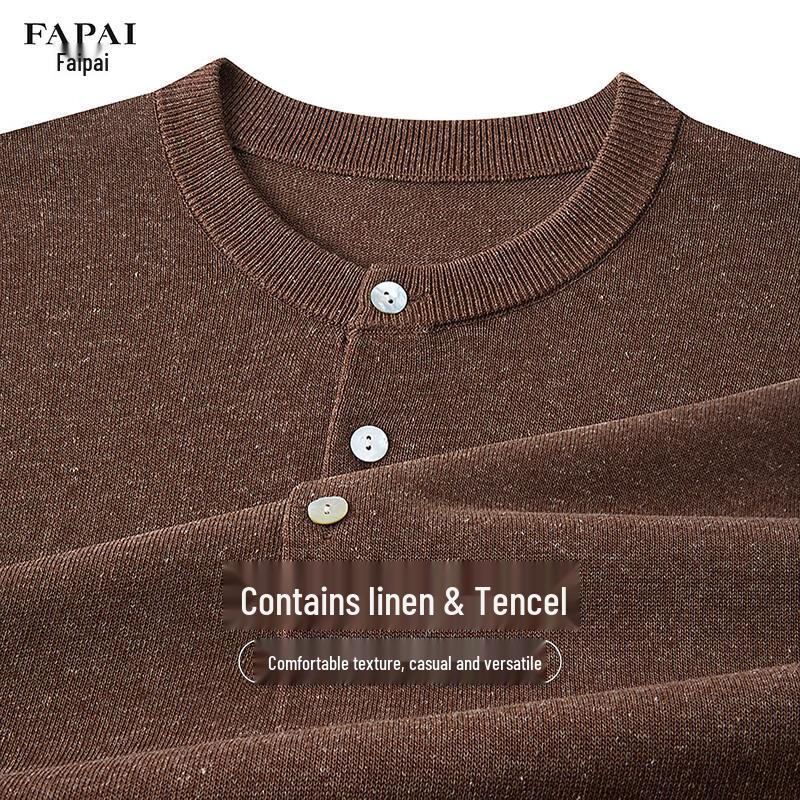 

FAPAI Men s Linen Tencel Blend Knit Round Neck Short Sleeve T-shirt L 50
