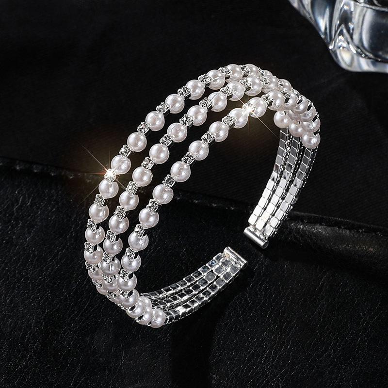 Strass Perlen Mehrschichtige Armbandkette Kralle Diamantarmband Offen Voll Diamant Elastisches Armband
