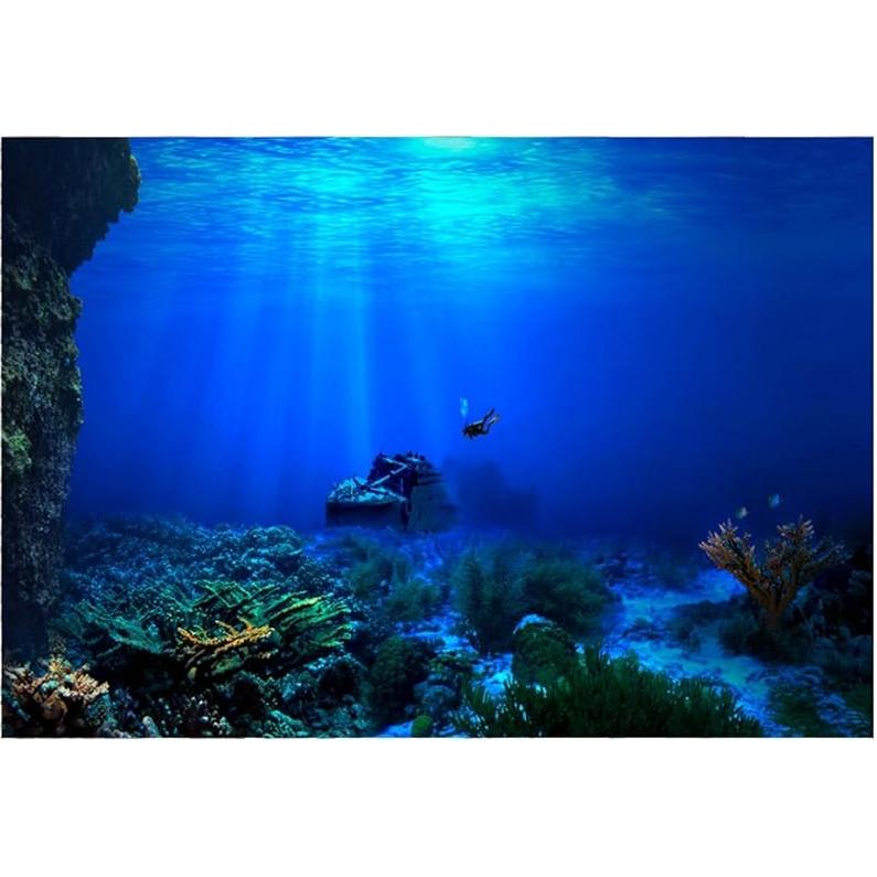 Фон для аквариума 75 галлонов Постер для аквариума Клеящийся, Декорация для аквариума Постер Seaworld Самоклеящийся Подводный коралловый декор(122 * 50 см) 24.02 x 16.14 inch
