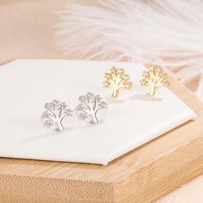 Women's Leaf Stud Earrings with Micro-Paved Diamonds - Wishing Tree Christmas & New Year Gift Jewelry