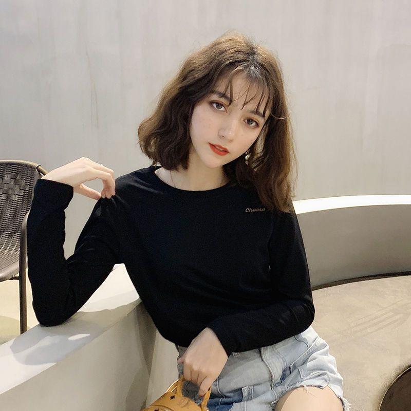 Korean Women's 2024 Autumn New Pullovers O-Neck Letter Fashion Solid Color Minimalist Comfortable Casual Long Sleeved Tops