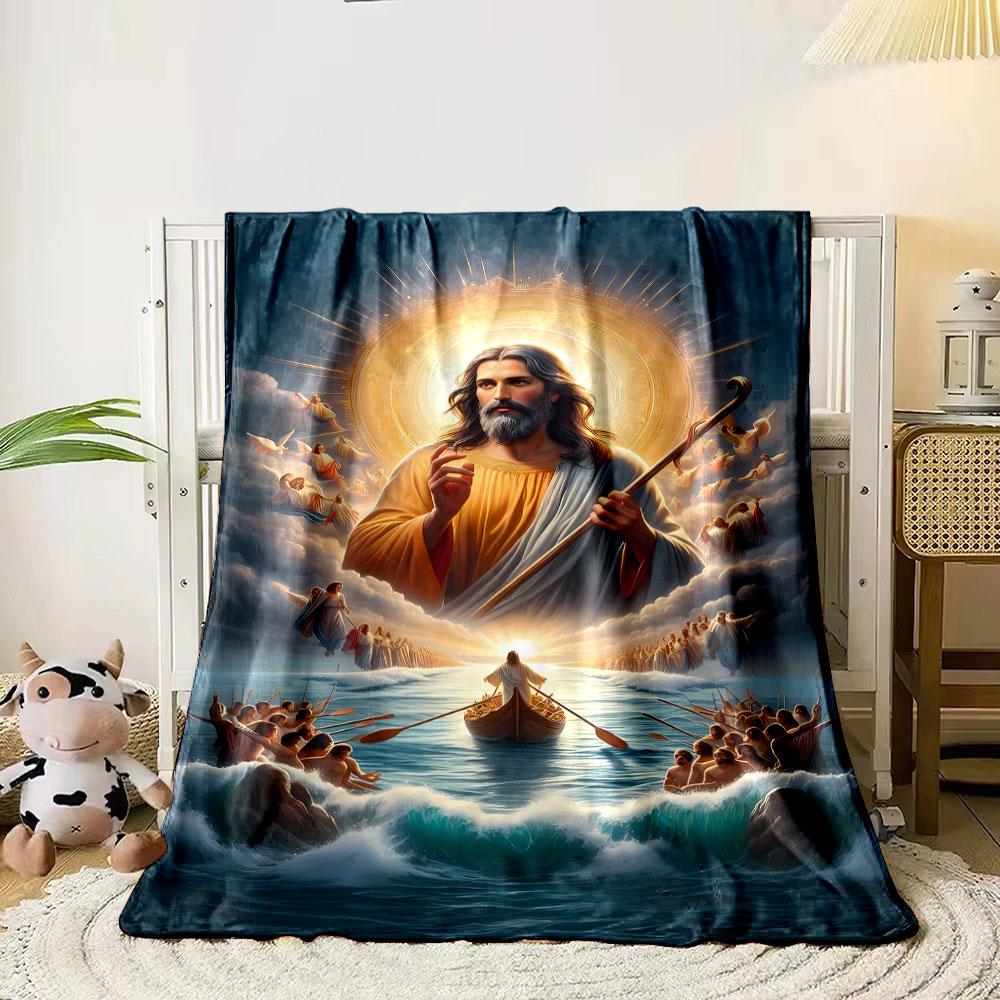 Jesus Christ Sea Crossing Blanket  Printed Blanket for Living Room Bed Couch lunch break Soft Cozy Blanket for Friend's festival Gift