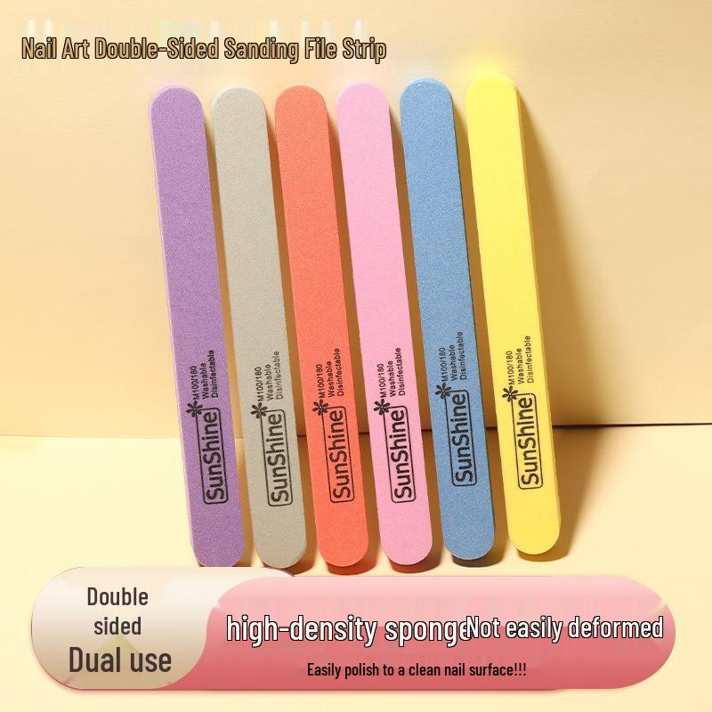 

Double-Sided Sponge Nail Art Filing Strips - Durable Round Sand Polishing Tools for Salons Round Sponge Strip [100/180]