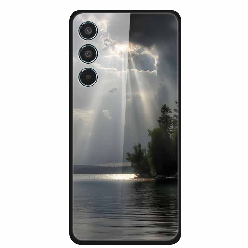 Glass Cellphone Case For Samsung Galaxy M35 Hard Plastic Back Cover For Samsung M 35 Flowers Painted Cases Fundas Shell Shield