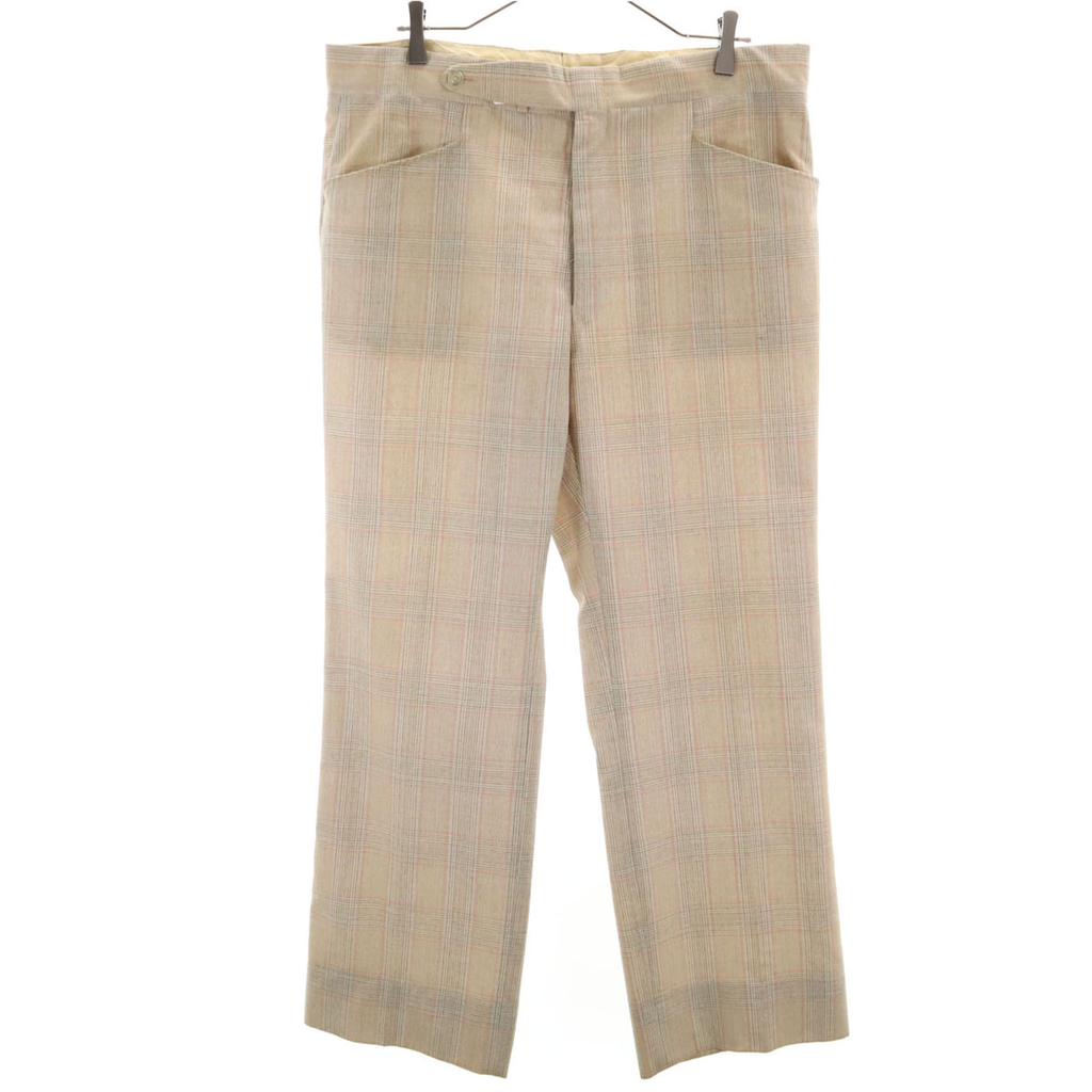 VINTAGE 70s 80s Check Pattern Trousers Pants beige Men's Used