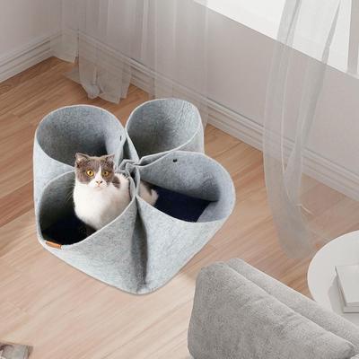 Cat Felt Tunnel Bed Hideaway Nest Collapsible Mat for Pets Kittens Small Animals
