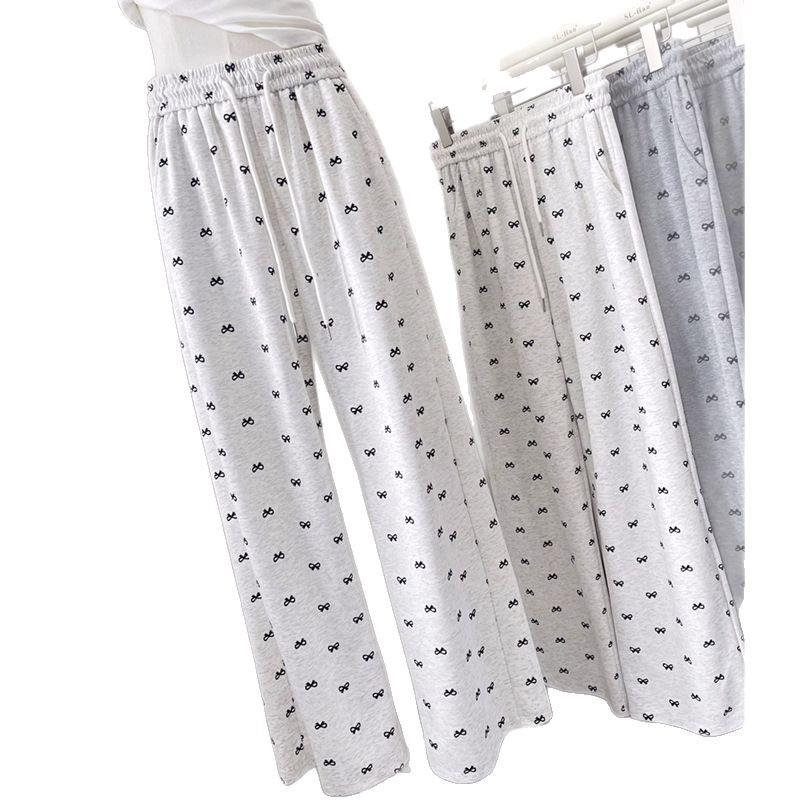 Bow Print Petite High-Waist Wide-Leg Walking Pants for Women