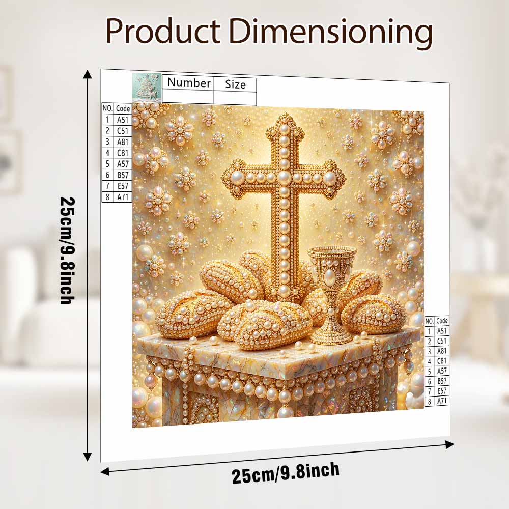 Pearl Painting 5D DIY Decorative Painting. Golden Cross and Chalice Religious Art. Cute Birthday Gift. Handmade Craft Painting
