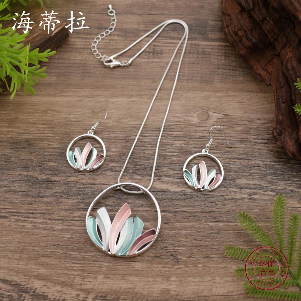 New Enamel Color Irregular Seaweed Earrings Pendant Set, Women's Simple and High-end Seaweed Necklace