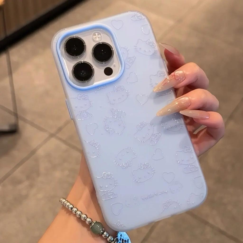Use large hole Apple 11promax mobile phone case iPhone11 matte line Hello Kitty Jelly 2-in-1