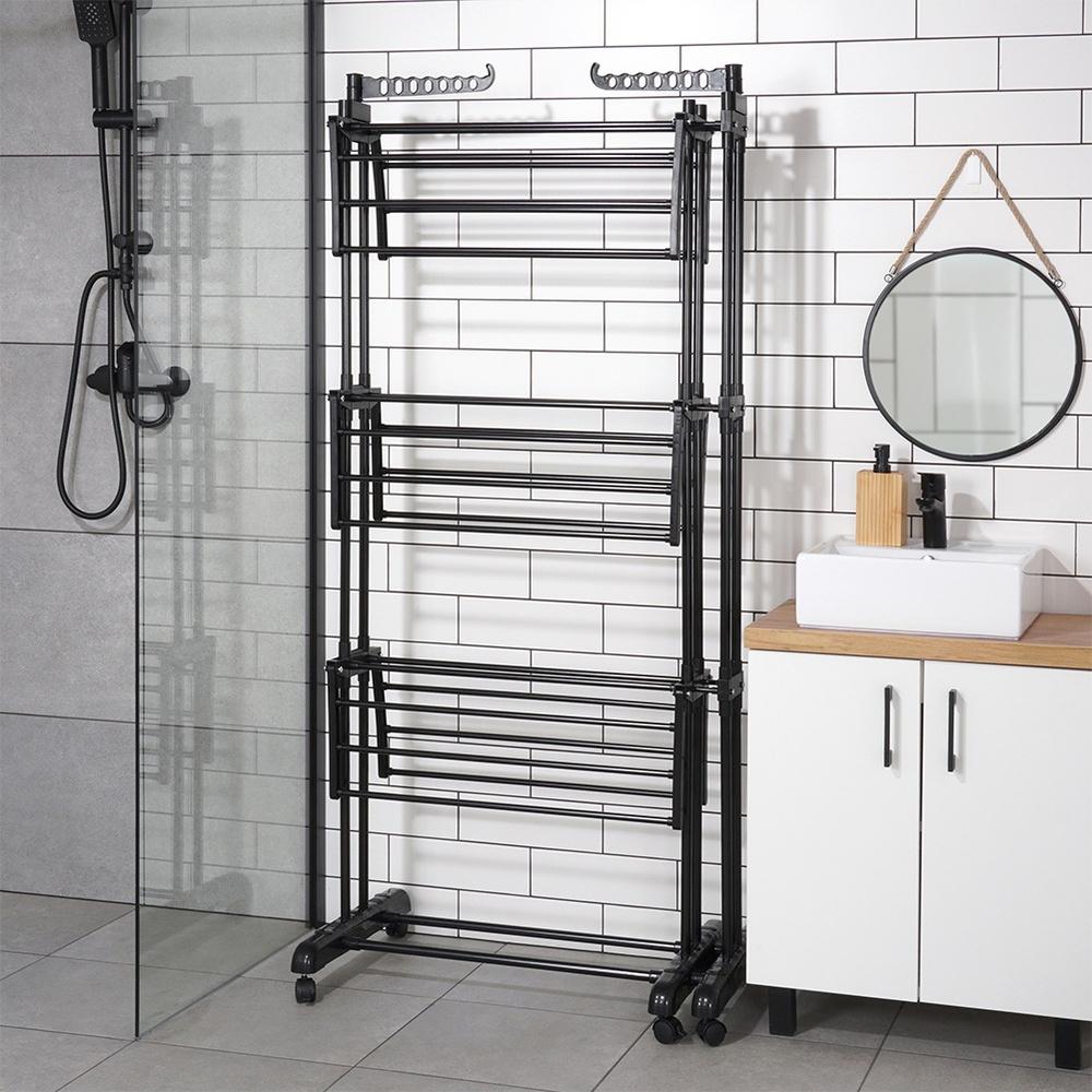 Metall Schwarz Vertikal Ausziehbar Wäscheständer XXL 78-130X64X172 Cm