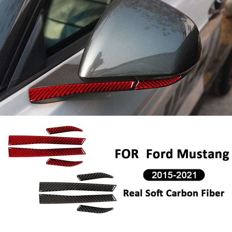 Carbon Fiber Car Rearview Mirror Anti-Scratch Base Strips Protective Interior Decoration Sticker For Ford Mustang 2015-