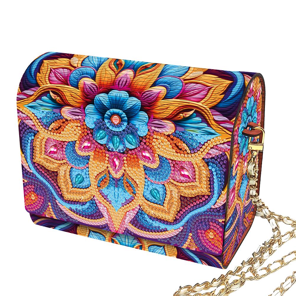 Kit de Sac à Bandoulière Peinture Diamant 5D DIY avec Chaîne Sac de Maquillage Strass Bling Motif Fleurs pour Décoration Intérieure Cadeau