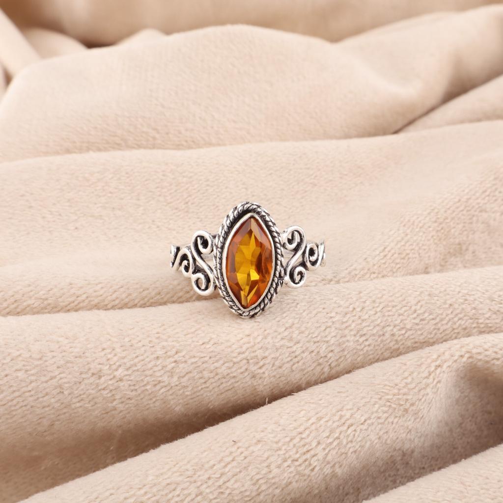 Dainty Citrine Gemstone 925 Sterling Silver Jewelry Handmade Ring For Women Gift PR-1-4