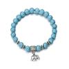 Blue Round Bead Elastic Bracelet with Elephant Charm