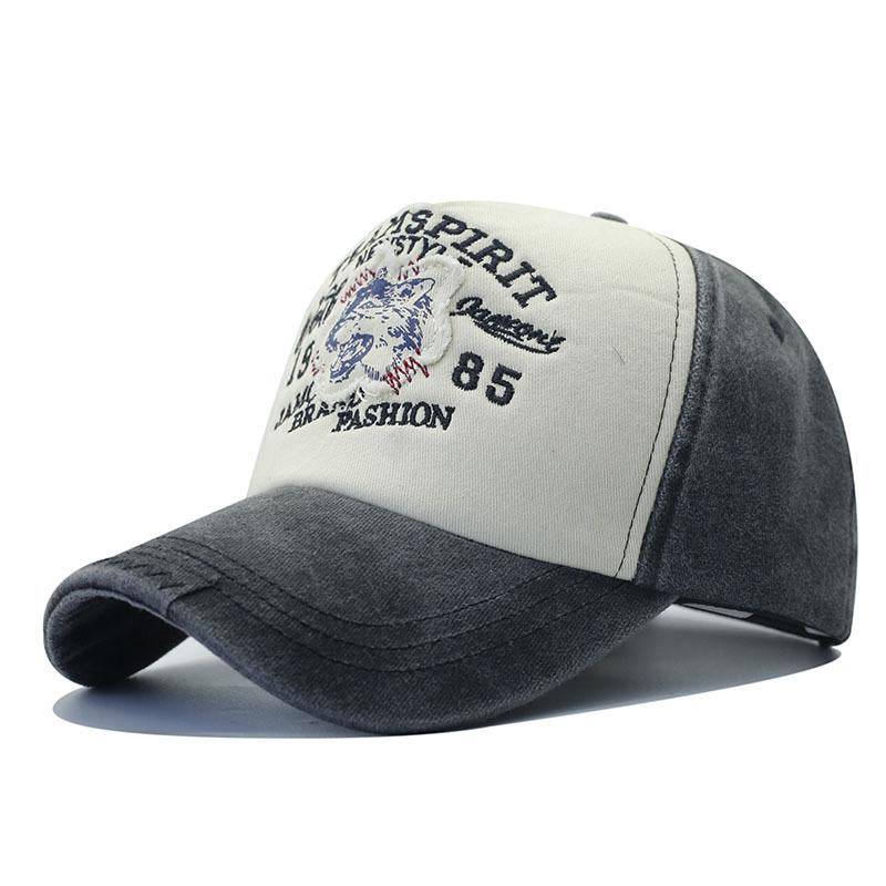 New washed wolf head embroidered baseball cap men's casual versatile sunshade cap color matching old hat