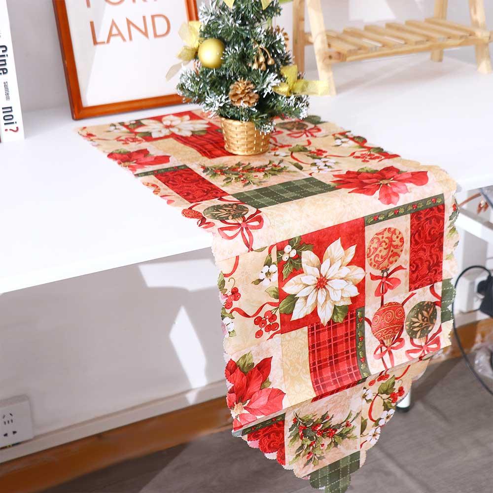 Frohe Weihnachten Blumen Tischläufer Tischdecke Weihnachtsdekoration Weihnachts-Tischläufer