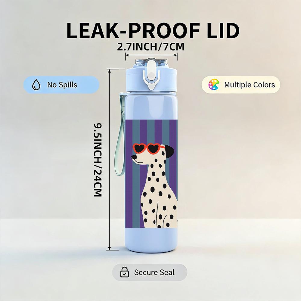 1PC Spotted Dalmatian Bust 750ml Color Plastic Sports Water Bottle Leakproof Flip Straw Lid For Sports Office Home Use