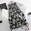Women's Black & White Floral Chiffon Midi Skirt - High Waist A-Line Summer Style