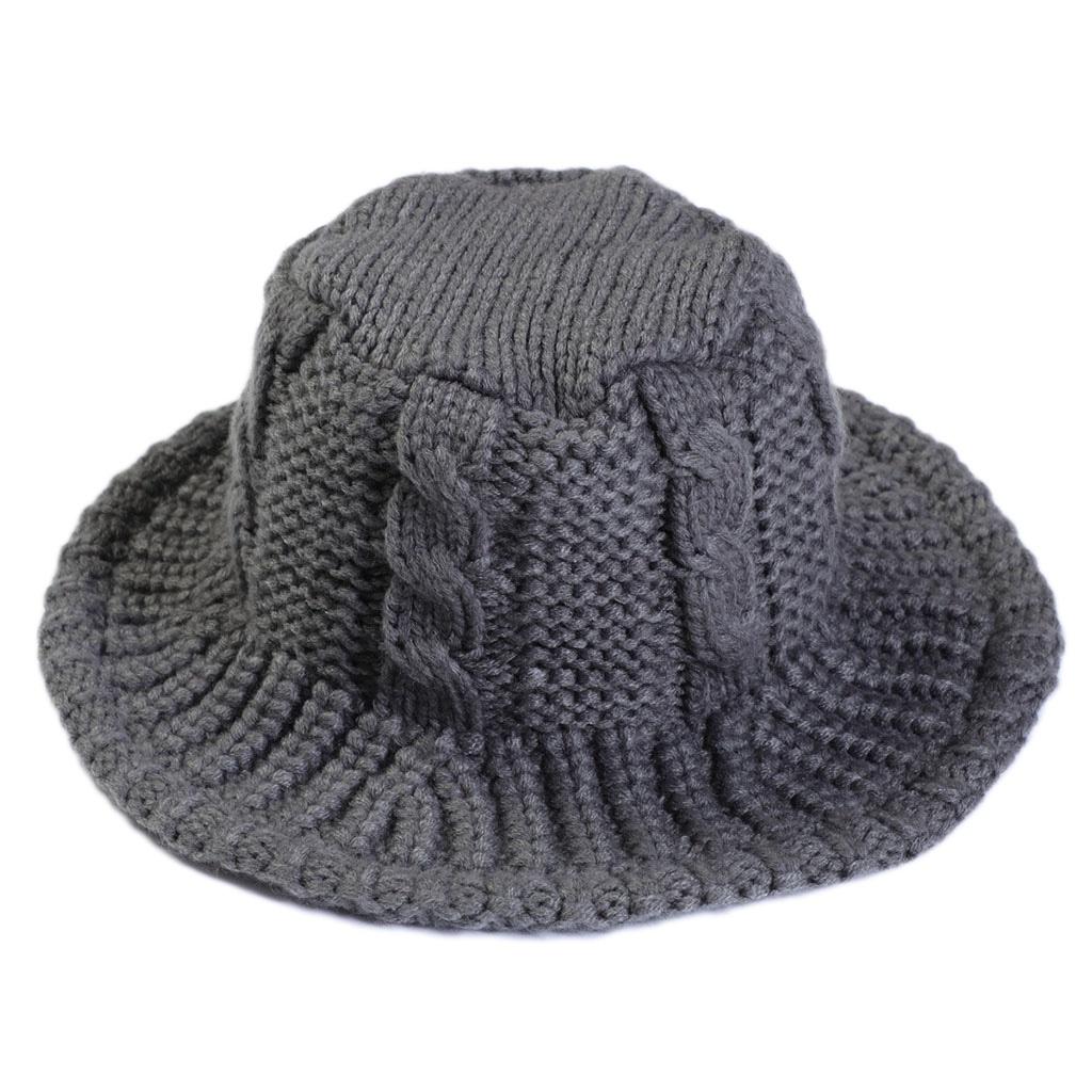 Women Winter Cable Knit Bucket Hat Twist Pattern Solid Color Warm Fisherman Cap HOM
