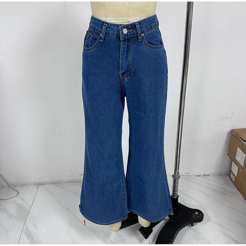 

Женские джинсы свободного кроя с высокой талией в стиле ретро, расклешенные повседневные однотонные длинные джинсовые брюки на весну и осень 2025 года XL синий