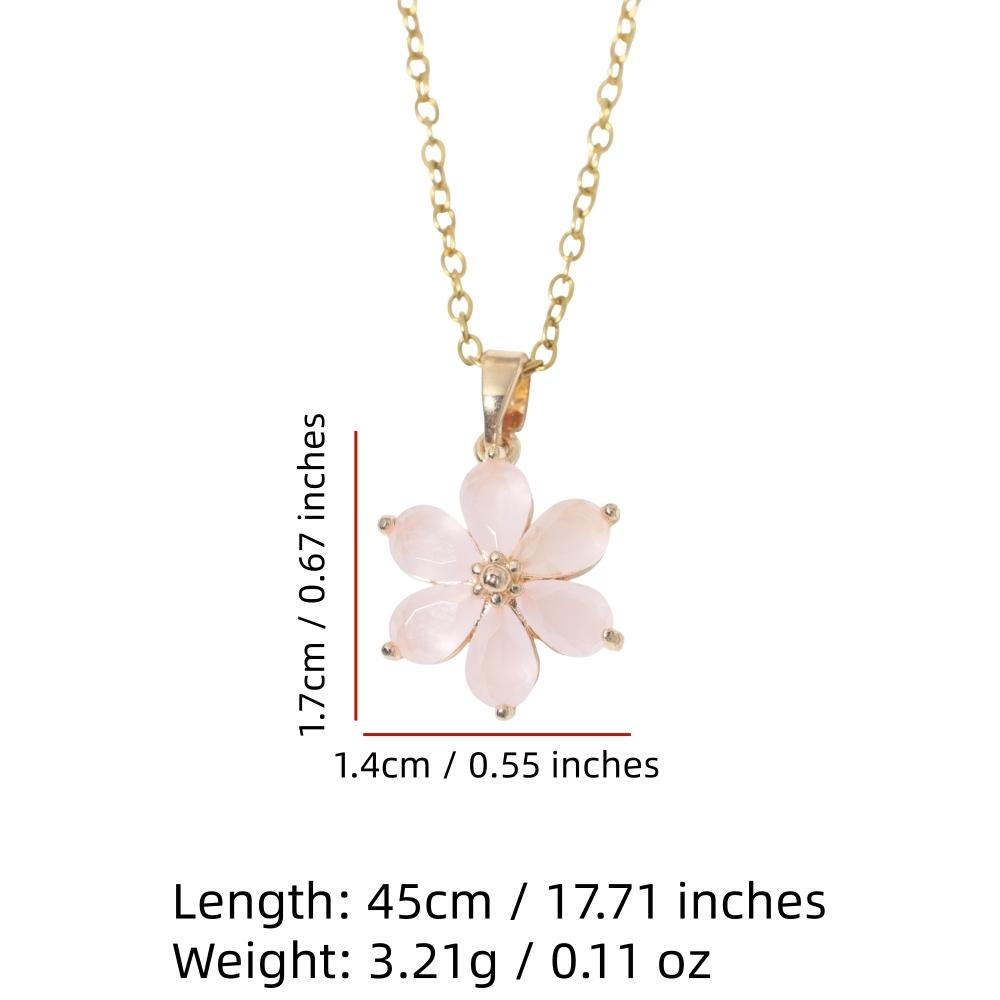 Women Cute Pink Flowers Pendant Stainless Steel Necklace