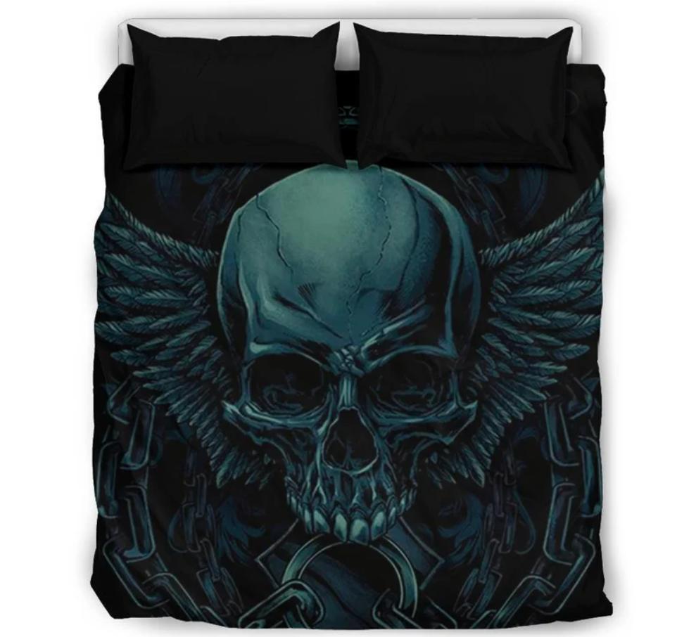 Silver Skull Pile 3 Piece Duvet Set-Skull Pile Duvet-Skull Bedding-Skull Bed Cover-Skull Bed Set