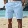 Men's Summer New Linen Beach Breathable Straight Casual Shorts Solid Color Loose Vacation Style Five-point Pants