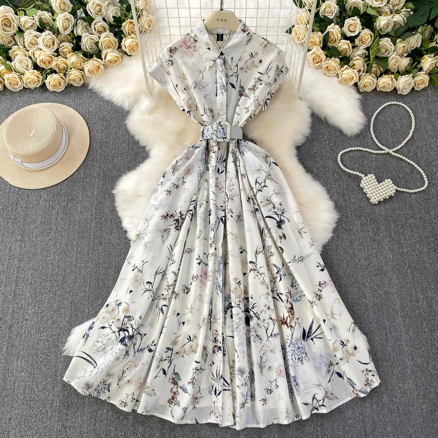 

Летние женские повседневные платья миди с коротким рукавом, отложным воротником, однобортной застежкой, принтом и поясом для вечеринок XXL белый