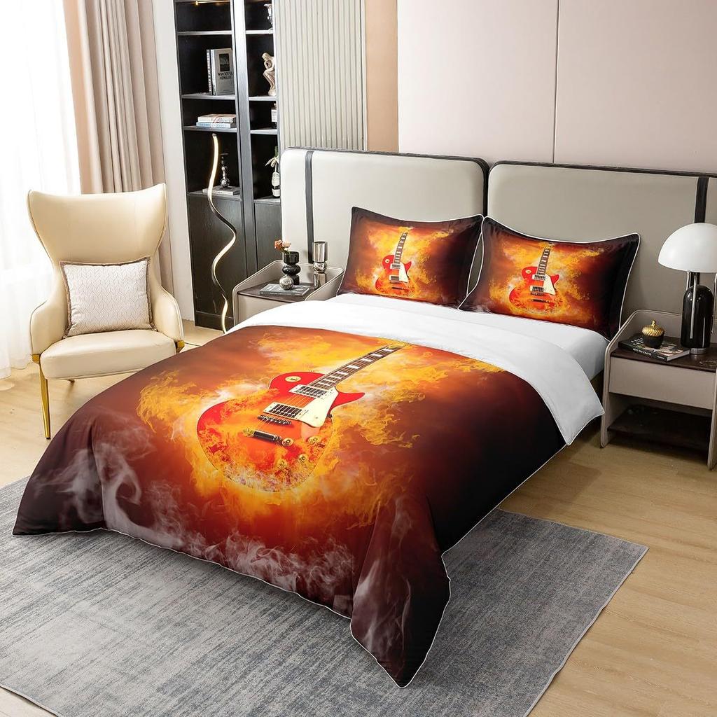 Rock Music Electric Guitar Three-piece Quilt Cover 3D Digital Printing Bedding Set Bed Cover