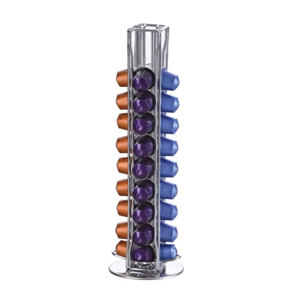 Large Capacity Coffee Pod Holder 360 Degree Rotatable Save Space Coffee Capsule Rack 40pcs Coffee Capsule Metal for Nespresso