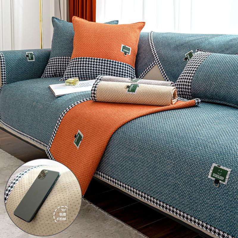Cotton Linen Four Seasons Universal Couch Covers Solid  Decor Sofa Cushion Living Room Home Non-slip Sofas Cushion Plaid Hemming