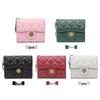 Women's Genuine Lambskin Camellia Coin Purse: Diamond Stitch, Multi-Card Slots, Small Retro Wallet
