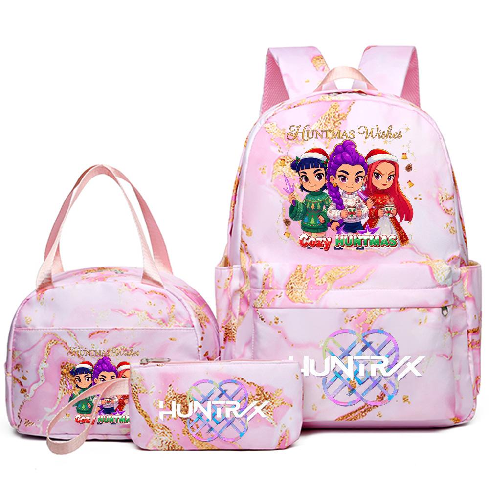 3Pcs/set Christmas Kpop Printed Backpack Handbag Pencil Case for Teenager Student Girl Boy Bookbag Schoolbag Women Large Capacity Travel Bag Kid Gift