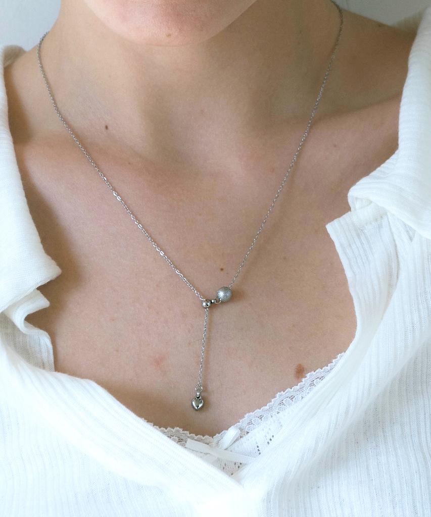Pearly More Mini Heart Drop Ball Pendant Necklace_Pm26N018Ss