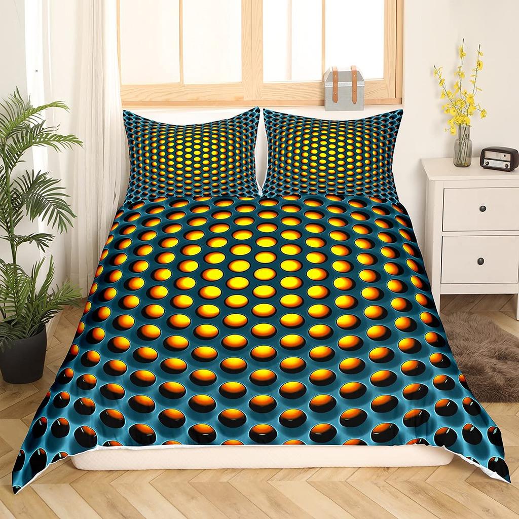 Cyan Red Geometric Patterns Printed Duvet Cover Bedding Stereoscopic Dense Hole Queen Size Duvet Cover Bedroom Decoration Women
