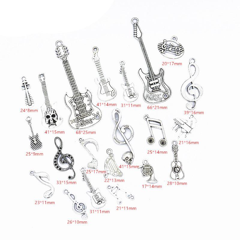21Pcs/Set Vintage Alloy Guitar Musical Note Charms Pendant Diy Jewelry Findings