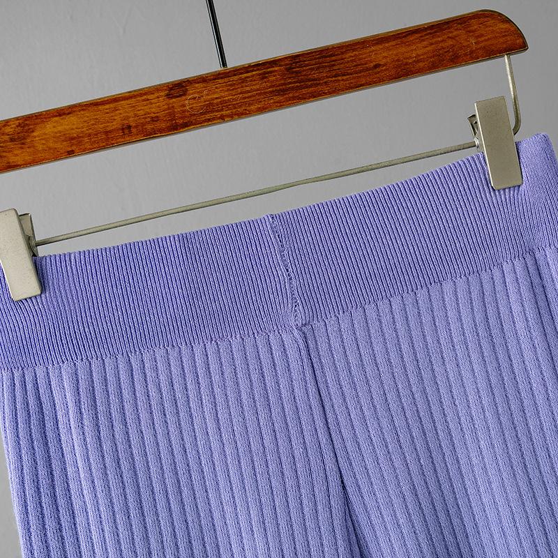 HNXC Women's Polo Collar Puller Short-sleeved Top + Slimming and Versatile Solid-color Wide-leg Long Pants Knitted Fashion Set